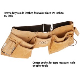 Custom LeathercraftI427X Heavy Duty Contractor-Grade Suede Leather Work Apron, 2 Steel Hammer Loops, 12 Pockets, Tan , Brown