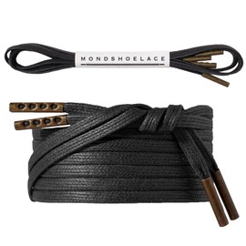MONDSHOELACE Waxing Shoelaces, Flat Laces, 0.1 inch (3 mm) | Metal Cells, Thin for Leather Shoes, Black