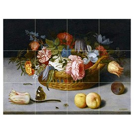 Still Life with Roses by Balthasar Van der AST Tile Mural Kitchen Bathroom Wall Backsplash Behind Stove Range Sink Splashback 4x3 4.25" Ceramic, Matte