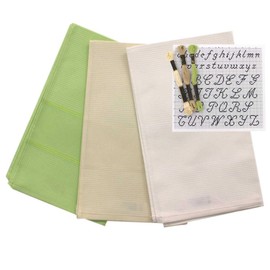 hobbymio.it 3 Pieces Kitchen Towels for Embroidery with Cross Stitch with 3 Yarn Balls and Embroidery Pattern, Set of 3 Tea Towels with Aida Fabric + 3 Yarn Skeins + 1 Alphabet Pattern (Mix 2)