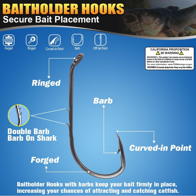 Catfish Hook Set Offset Octopus Circle & Baitholder Hooks 100-Pack