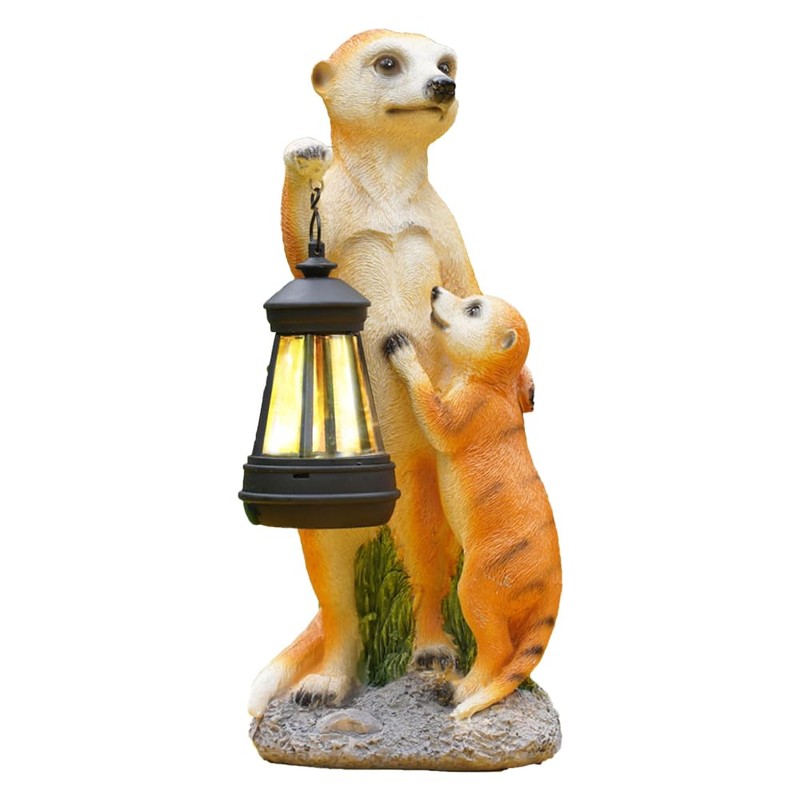 XEERUN Solar Garden Ornaments Outdoor Lights, Meerkat Garden Statue, Mother