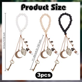 OLYCRAFT 3Pcs 34.5cm Witch Bells for Door Knob Witchcraft Bells with Wood Beads Leaf Pagan Decor Antique Magic Keys Moon Wood Beads Hanger Witch Bell for Witchy Room Home Decor Supplies