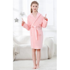 Umeyda Kids Towel Cotton Robe Boys Girls Soft Terry Cloth Hooded Bathrobe Sleepwear, Pink, 3T