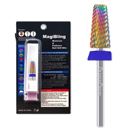 MagiBling 5in1 Tapered Barrel Nail Drill Bits, 3/32'' Safety Tungsten Carbide Bits, Two-way Rotation, Suitable for Manicure Pedicure Cuticle Gel Polishing, Technicians Bits, Grit: Medium.