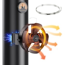 Ovshnrr Fireplace Fan with 4 Blades, Magnetic, 180° Rotation Stove Fan with Thermometer, Fireplace Fan for Wood/Fireplace/Stove Pipe
