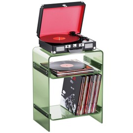 Acrylic Record Player Table with Storage Shelf, Clear Side Table Nightstand (Green)