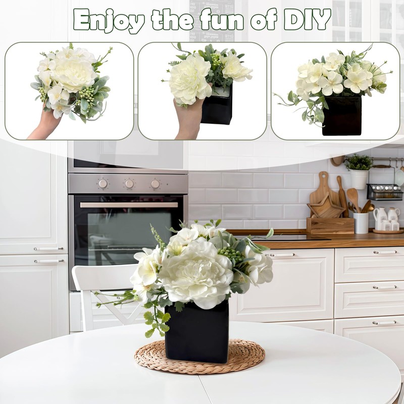 Artificial Flowers with Small Ceramic Vases, Artificial White Rose Flowers