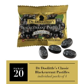 DOOLITTLE Dr Classic Soft Fruit Pastilles for Voice and Throat, Blackcurrant Flavor, Travel Size Bag, Approximately 4 Count Package, 20 Pack