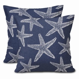 Kawani Navy Blue Starfish Ocean Pillow Covers 18X18 Inch Summer Nautical Coastal Beach Decorative Pillow Cases Set of 2 Cotton Linen Throw Pillows Seasonal Home Decor for Sofa Couch Cushion Outdoor