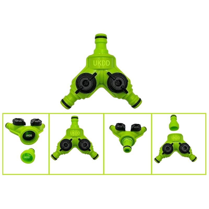 UKDD® Dual Tap Connector Comfort Grip Shut-Off Valves Hose Splutter