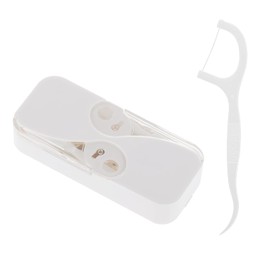 WLLHYF Portable Dental Floss Case Automatic Dental Floss Pick Organizer Case Travel Flosser Dispenser Storage Case Refillable Holder Boxes with 10 Floss Picks for Teeth Cleaning (Style B-White)