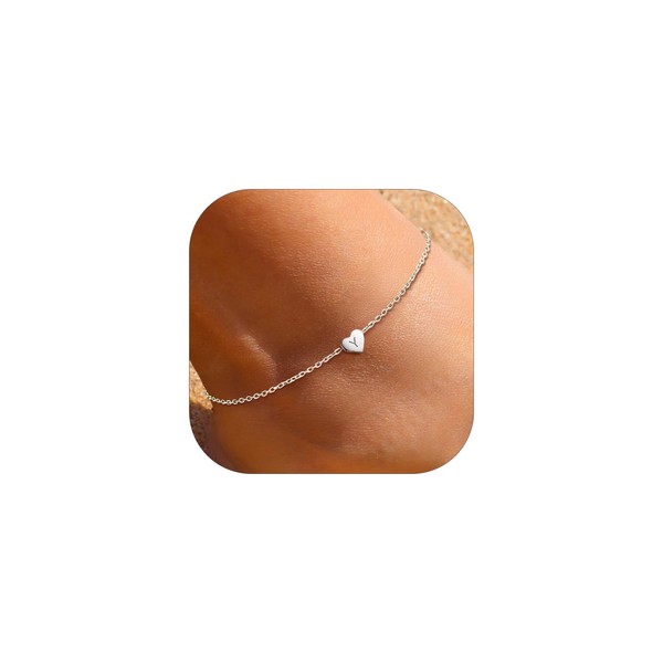 ChicSilver Silver Initial Heart Ankle Bracelet, 925 Sterling Silver Personalized