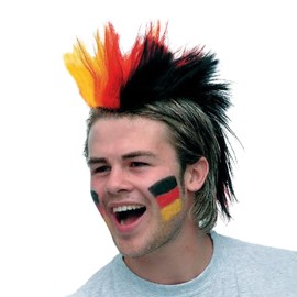 Bull & Bear Germany Wig Mohawk, Football European Championship 2024 Germany Headdress in Black Red Gold, Fan Item for Fan Mile and Public Viewing