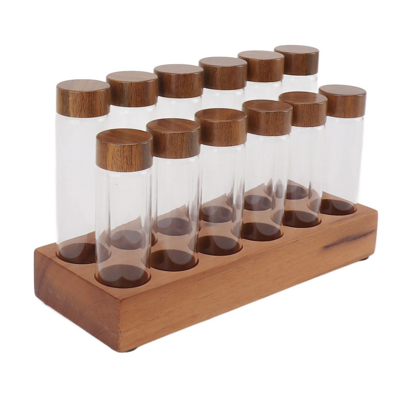 Coffee Bean Storage Tubes with Walnut Wood Stand Lid Glass
