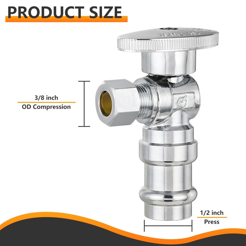 5-Pack HeSun Angle Stop Valve, 1/2" Copper Press x 3/8"