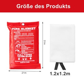 ASOFTY 2 Stück Feuerlöschdecke 1,2 x 1,2 m, Löschdecke für Küche und Haushalt, Glasfaser Brandschutzdecke für Fettbrand, Flammhemmend und Wärmeisolierend, Feuerdecke für Notfälle, Küche, Auto, Camping