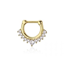 Pierced Owl 16GA 316L Stainless Steel CZ Crystal Lined Front Septum Clicker Ring (Gold Tone)