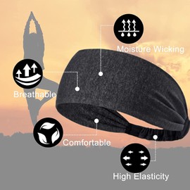 Turban Sports Headband Sweatband Hair Band Hair Closure Simple Pullover, Sweat Absorbent, Quick Drying, Exercise, Bandana, Yoga, Dance, Jogging, Tennis, Bicycle (DARK GRAY-2 Pieces)