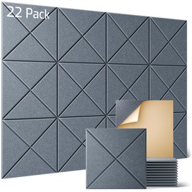 Sonicism 22 Pack X-Lined Acoustic Panels with Self-Adhesive, 12"X 12"X 0.4" Sound Proof Foam Panels, Decorative Soundproof Wall Panels, Sound Absorbing Tile for Home & Offices, Gray
