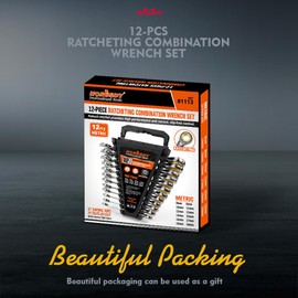 HORUSDY 12-Piece Metric Ratcheting Wrench Set | 8-19 mm | Ratchet Combination Wrenches Set with Organizer | 72-Teeth | Chrome Vanadium Steel