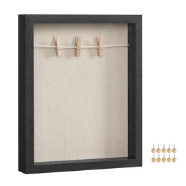 SONGMICS RPF007B02 3D Photo Frame for Filling, Photo Frame with Cord, Clips, Pins, DIY, Foam Board with Linen Surface, Glass, MDF, 22.5 x 4 x 27.5 cm, Gift Idea, Black