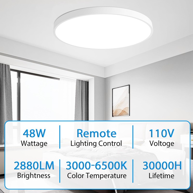 HOVENLA 24 Inch LED Flush Mount Ceiling Light, 48W Round