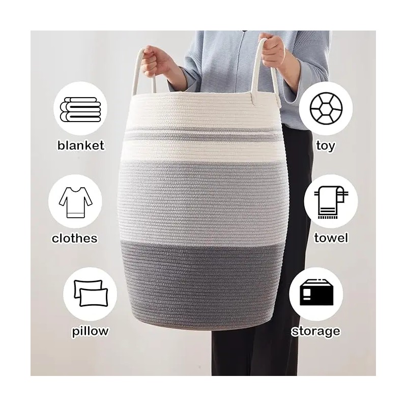 OIAHOMY Laundry Hamper Woven Cotton Rope Large Clothes Hamper 25.6"