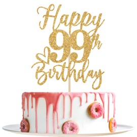 Decoración para tartas de 99 cumpleaños, decoraciones de 99 cumpleaños para hombres/mujeres, saludos a 99 años, 99 fabulosos, suministros para fiesta de 99 cumpleaños con purpurina dorada