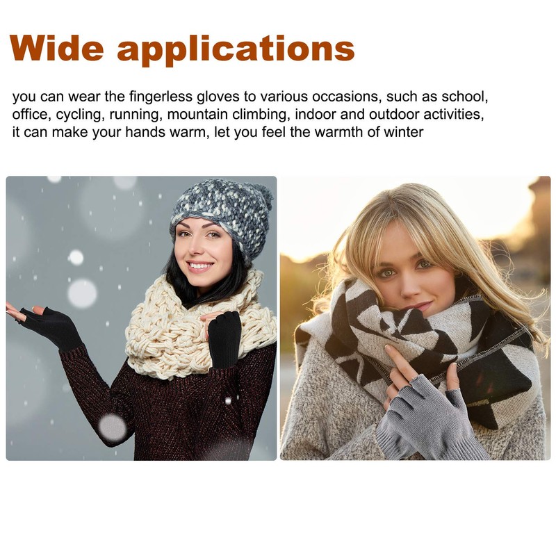 Geyoga 2 Pairs Winter Fingerless Gloves Long Thermal Knitted Mittens