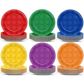 Naozinebi 72Pcs Building Block Party Plates Building Blocks Birthday Party Supplies Colorful Dinnerware Building Bricks Paper Plates Disposable Plate for Kids Boys Girls baby shower favors Decorations