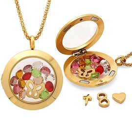 Gem Stone King Stunning Crystals Charm Locket Pendant Necklace with Interchangeable Infinity Cross & Heart Shape Charms (30MM = 1.1 inch, with 24 Inch Chain)