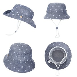 GEMVIE Kids Baby Sun Protection Hat Unisex Adjustable Foldable Star UV Hat for Girls Fisherman Blue 1-2 Years, darkblue, 1 - 2 years