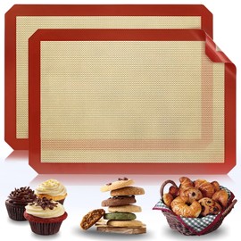 2 Stück Silikon Backmatte für Backblech, Rechteckig Backmatte, 40×30cm, Silikonmatte Backofen BPA Frei, Wiederverwendbar Backfolie, Antihaftbeschichtung Silikon Backmatte für Brot/Macarons/Kekse/Pizza