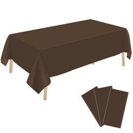 YSYJ 3 Pack Brown Plastic Tablecloth Disposable Rectangular Table Cloth 54 x 108 Inch Table Cover for Parties