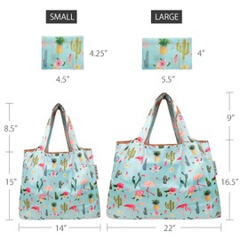 allydrew Large & Small Foldable Tote Nylon Reusable Grocery Bags, Set of 2, Tropical Paradise