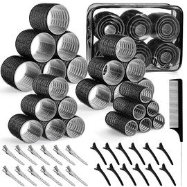 Triko Juego de 50 Rodillos de Pelo Autoagarre para Pelo con Clips, Rodillos para Flequillo, Cabello, Kit y Rulos Aptos para Cabello Grueso, Varias Medidas (Negro)