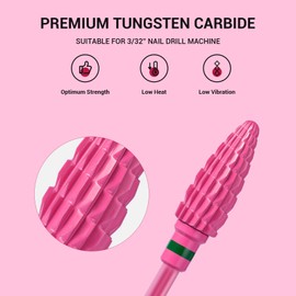 MelodySusie Large Cone Nail Drill Bits, 3/32'' Carbide Tungsten Multi-function Bits, Fast Remove Acrylic or Hard Gel for Manicure Pedicure Salon Professional or Beginner, Pink Blossom, Coarse
