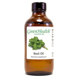 Basil Essential Oil - 4 fl oz - Amber Glass Bottle w/Cap - 100% Pure Essential Oil - GreenHealth