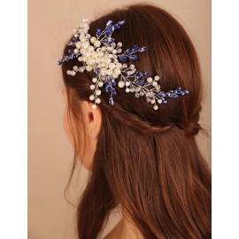 BERYUAN Crystal Rhinestone Hair Comb with Pearls, Rhinestone Headpiece, and Silver Headband for Brides