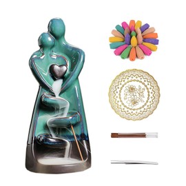 TRYKOJOTIC Ceramic Incense Holder, Creative Incense Waterfall Ornament, Backflow Incense Burner with 20 Backflow Incense Cones + 30 Incense Sticks, Zen Garden Yoga Meditation Home Decor