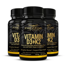 FREZZOR Vitamin D3 and K2, Pure New Zealand Product, 3 Bottles, 180 Capsules