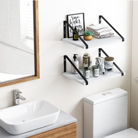 Fixwal 12 Inch Deep Shelves - White Floating Shelves, Rustic Wood Wall Shelf for Bathroom, Kitchen, Laundry Room, Living Room Decor