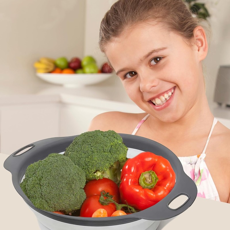 White Round Silicone Collapsible Colander – Silicone Round Kitchen Strainers