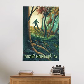 24x36 Inch Giclee Print, Pocono Mountains, Pennsylvania, Wanderer, Bigfoot in Forest