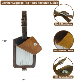 Toprank Leather Genuine Luggage Tags – Durable Leather Bag Tags for Travel, Baggage & Accessories (Tan)