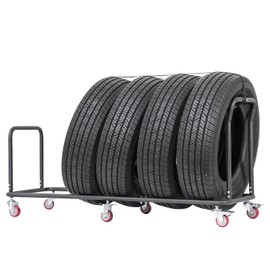 JOYTUTUS Rolling Tire Storage Rack with Straps for Garage and Transport Trailer, Fits Tires up to 37 Inches, Heavy Duty Tire Shelf Holder Cart with 6 Wheel, 60" L X 20.7" W X 30" H