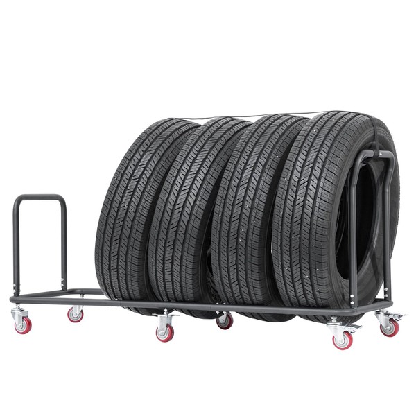JOYTUTUS Rolling Tire Storage Rack with Straps for Garage and
