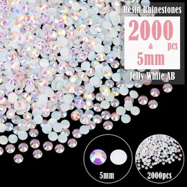 Wholesale Bulk Bag 2000PCS 5mm Resin Flat Back Rhinestone, Jelly White AB Round Non Hotfix Flatback Resin Rhinestones for Nails, Tumblers, DIY Bling Embellishments, Loose Glitter Crystal Diamond Stone