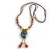 Avalaya Multicoloured Ceramic Bead Sea Shell Tassel Necklace with Brown